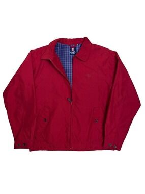 CHAPS Designer Red Plaid Lined Casual Golf Bomber Jacket Mens Medium